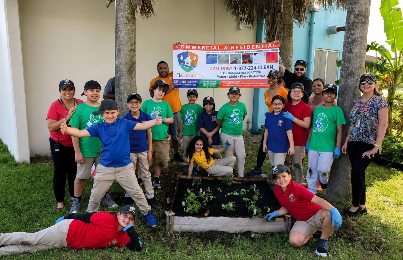Unbreakable Kids volunteers and children together at a community garden event